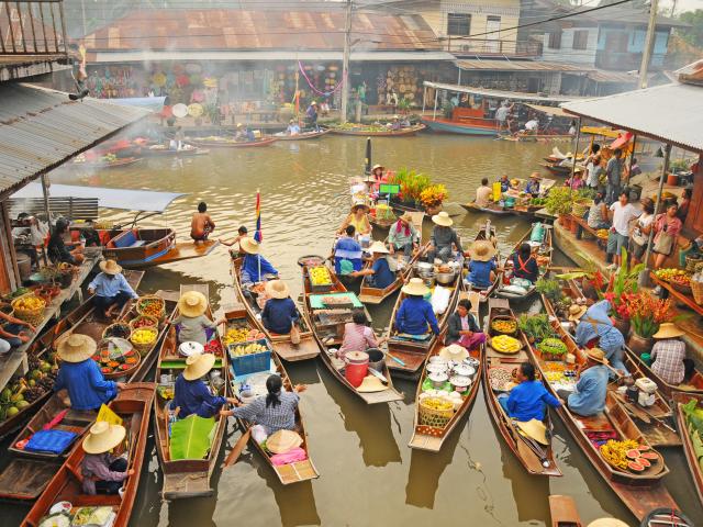 Cruise through a floating market