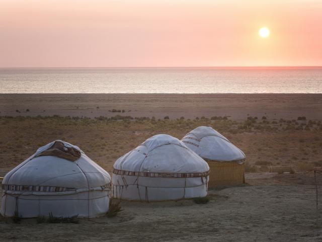 Camp near the remote Aral Sea