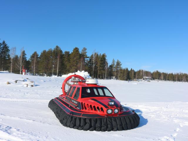 Hovercraft safari over frozen ice