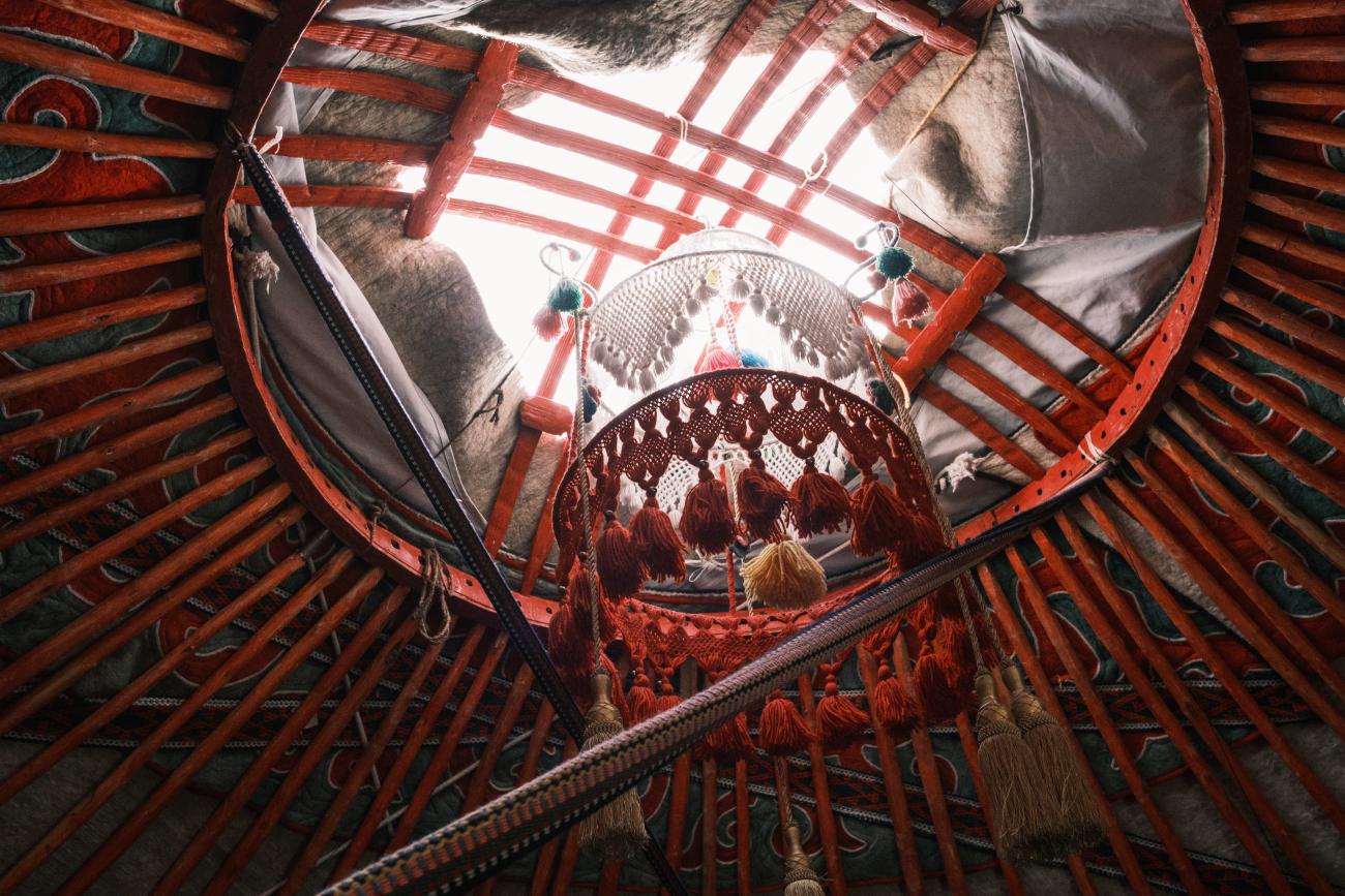 Closeup of a Kyrgyz yurt roof opening