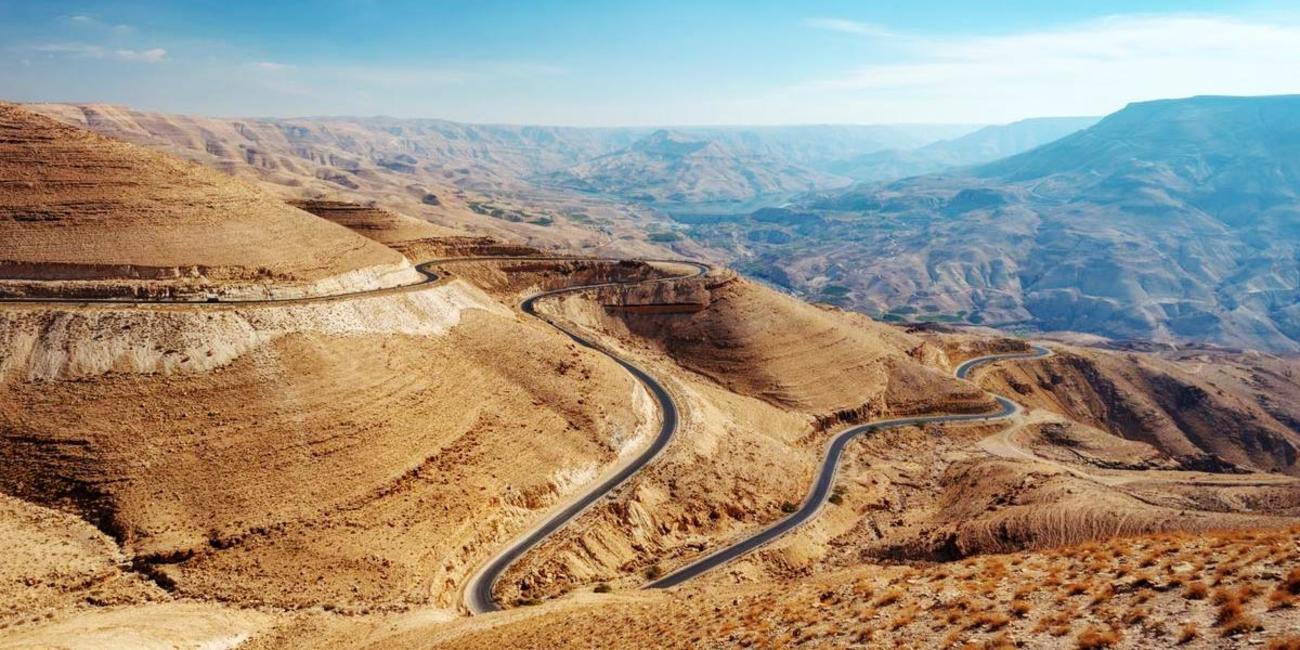 Views of the winding road on the Kings Highway in Jordan