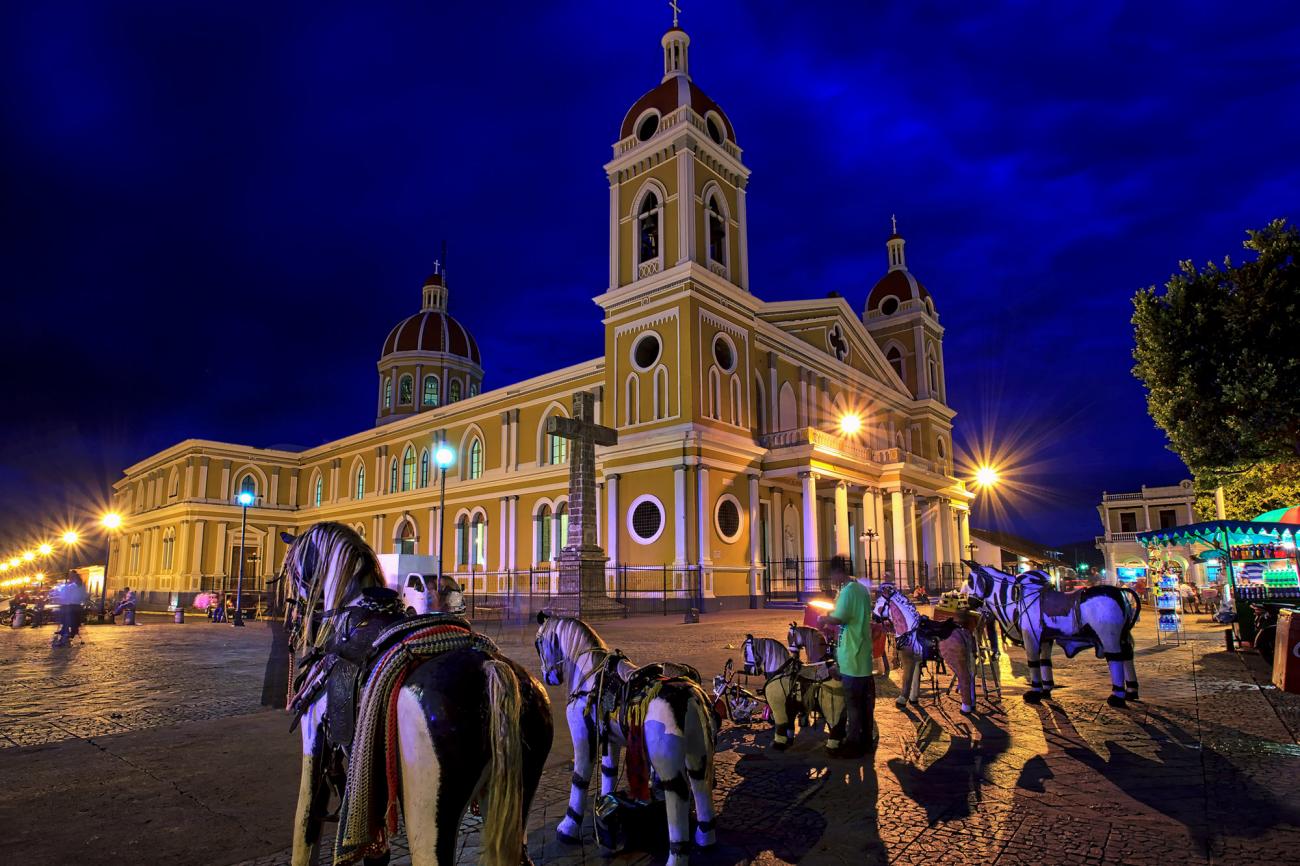 Visitng Granada at Night when in Nicaragua 