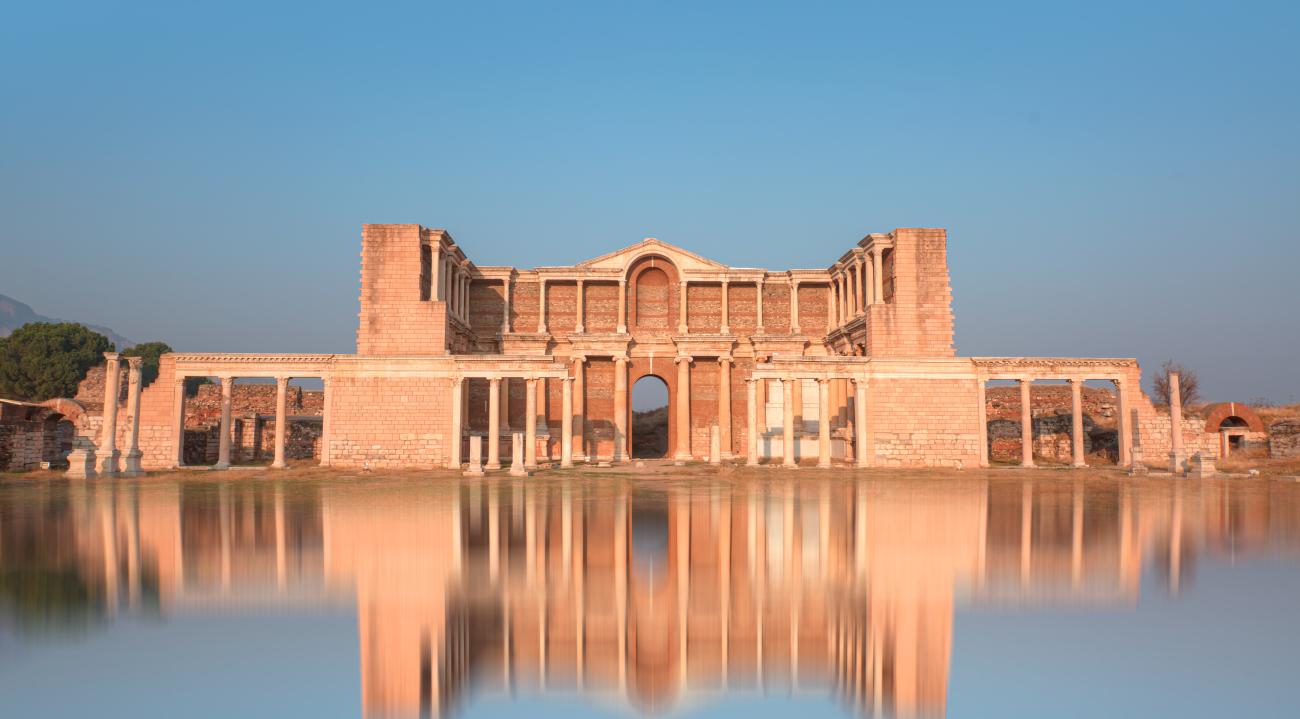 Sardes, ancient capital of Lydia. View from the river of ruins