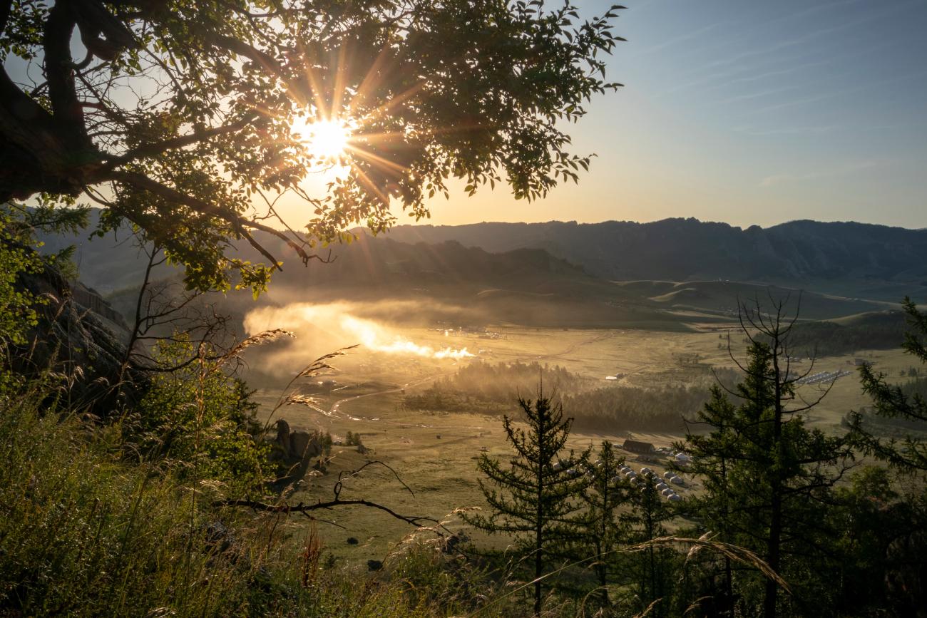 View of a hazy valley in Mongolia