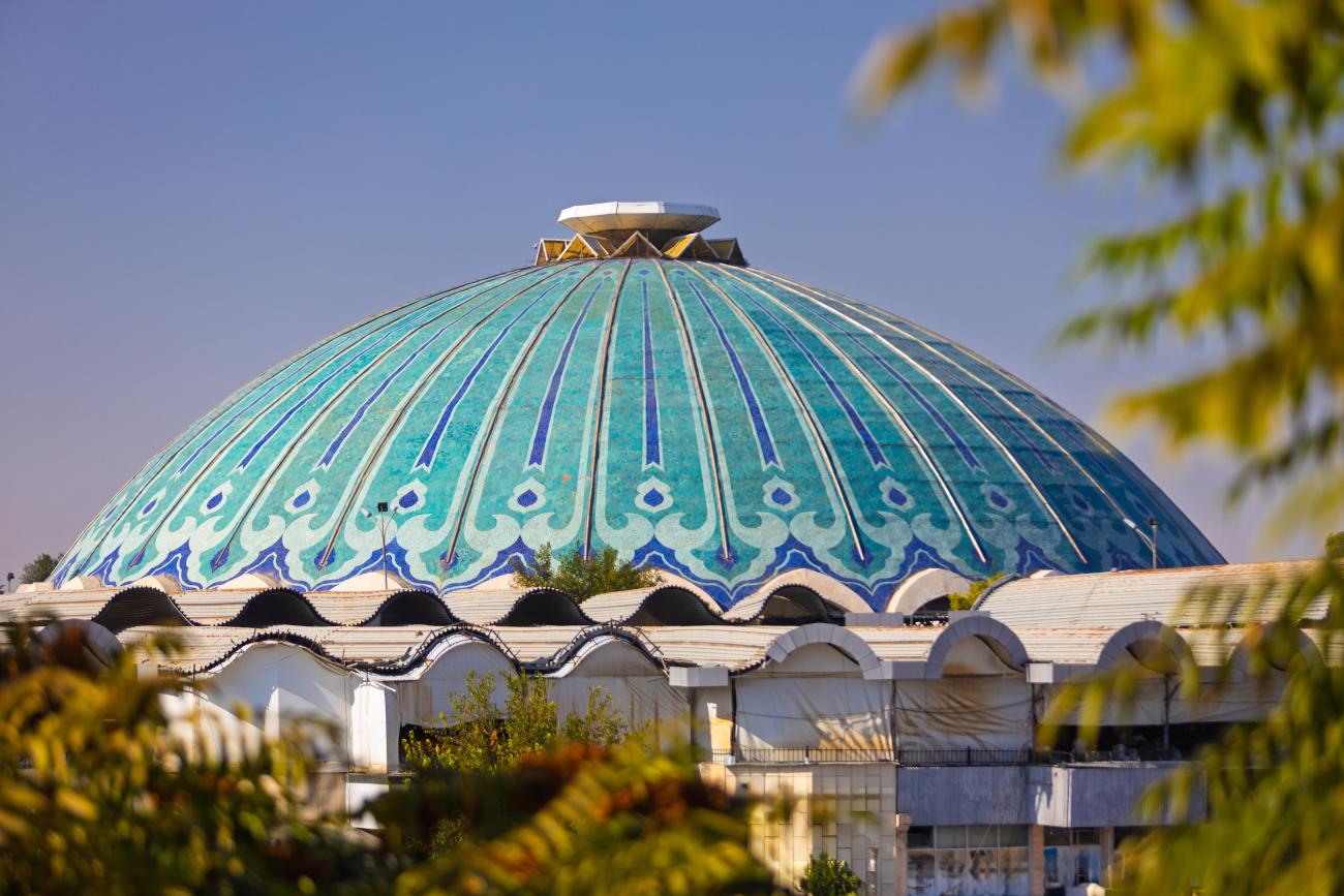 Blue dome building of Chorsu Bazaar in Uzbekistan