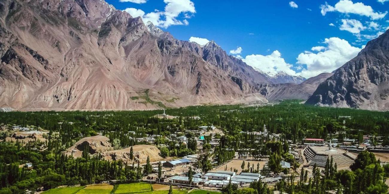 Skardu towered by mountains in a deep gorge