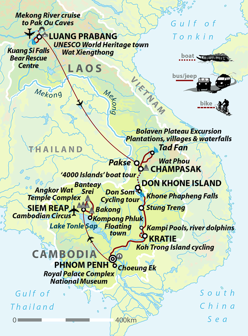 Heart of Indochina: Laos and Cambodia Map