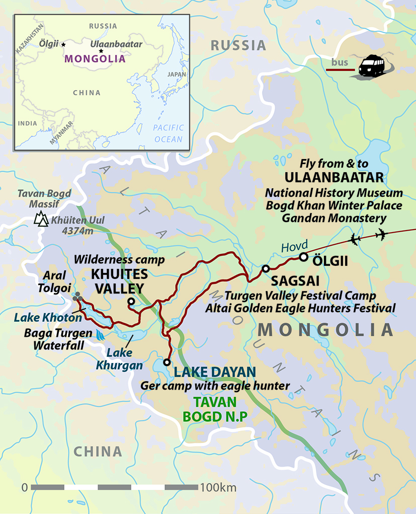 Mongolia Altai Golden Eagle Festival Map