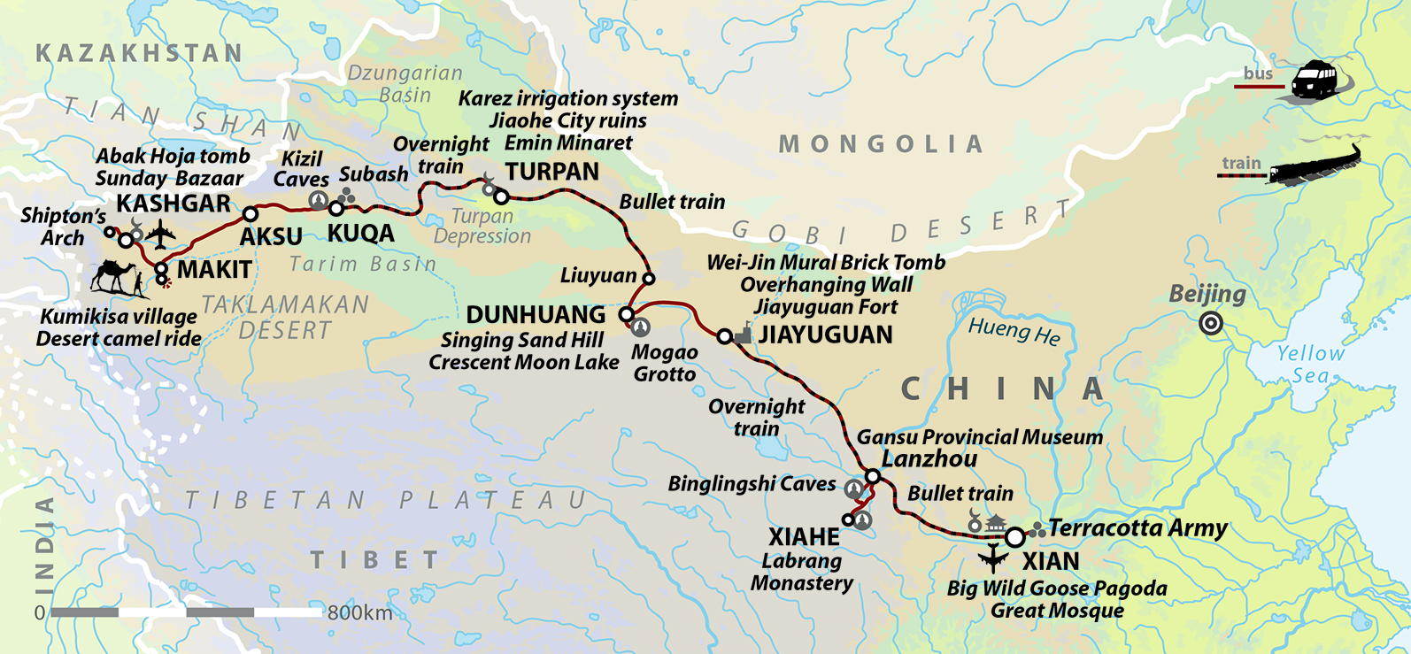 Chinese Silk Road Taklamakan Adventure Map
