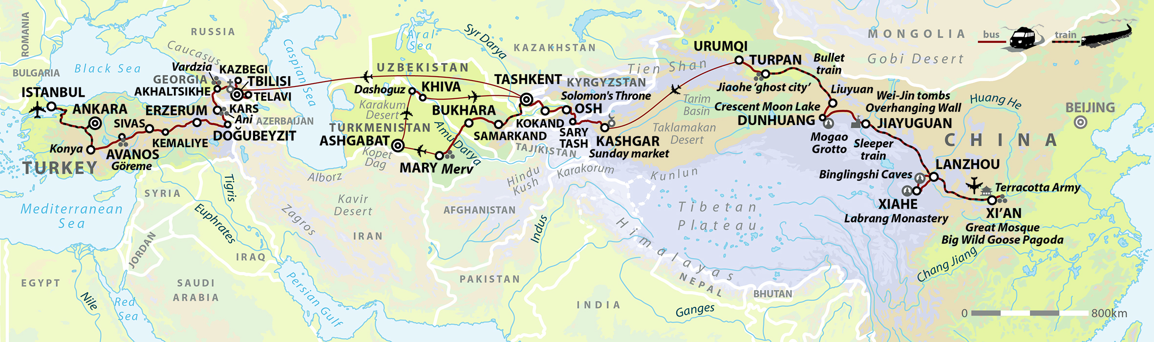 The Great Silk Road Adventure: Xi'an to Istanbul Map