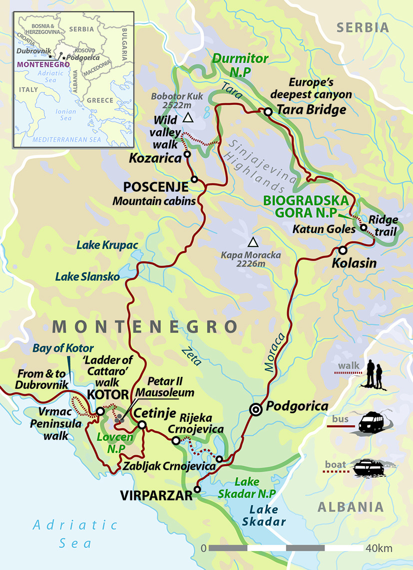 Walking in Montenegro Map