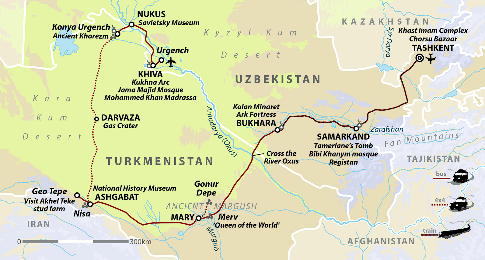 Uzbekistan & Turkmenistan: Cities of the Silk Road Map
