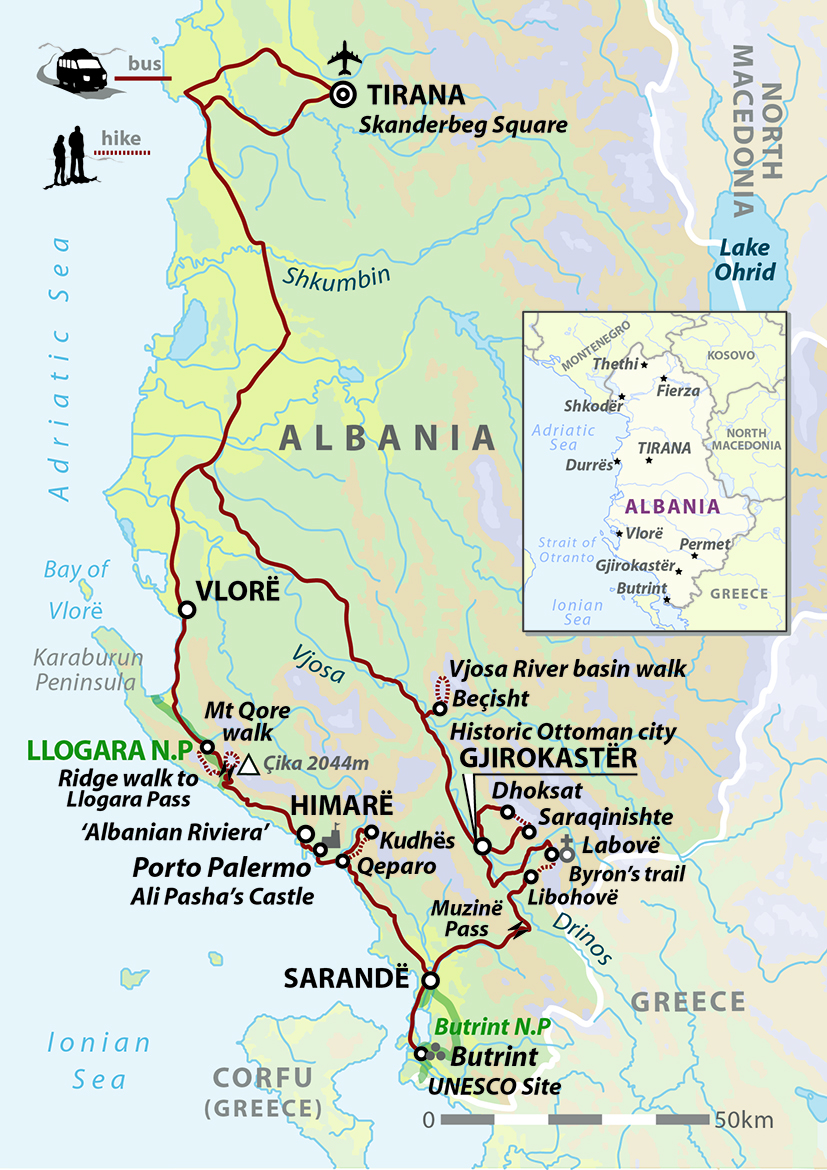 Walking In Southern Albania: Coastal Trails & Ancient Empires Map